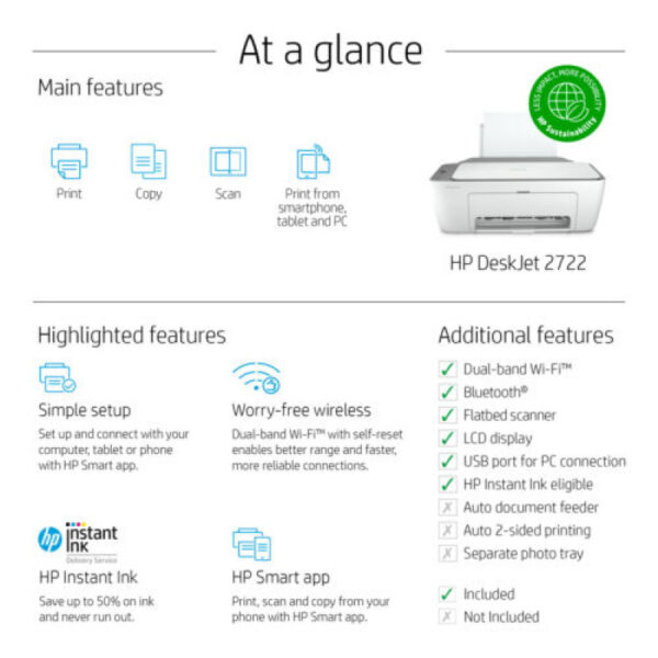 New HP DeskJet 2722 All In One Wireless Color Inkjet Printer Instant Ink Ready  Sales in Kolkata - Image 2